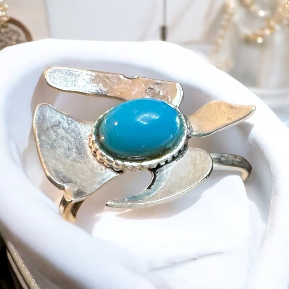 Vintage Native American Turquoise Bird Sterling Silver Ring (5) - Picture 4 of 6